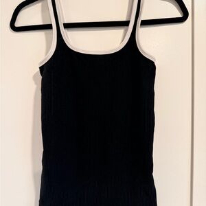 Athleta Black Ribbed Tank Top with White Trim